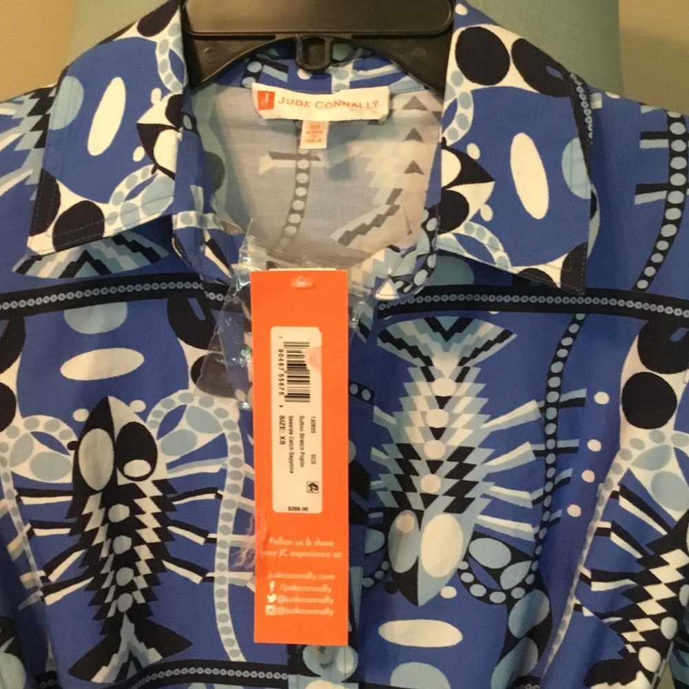 Jude Connally NWT Blue and White Long Sleeve Shirt Dress with Tie Waist - Picture 2 of 7
